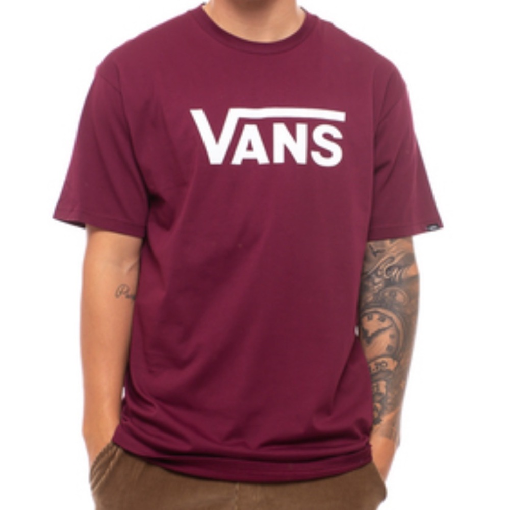 VANS Short Sleeve T-shirt Red Maroon & Gray Shirt Logo Size Small